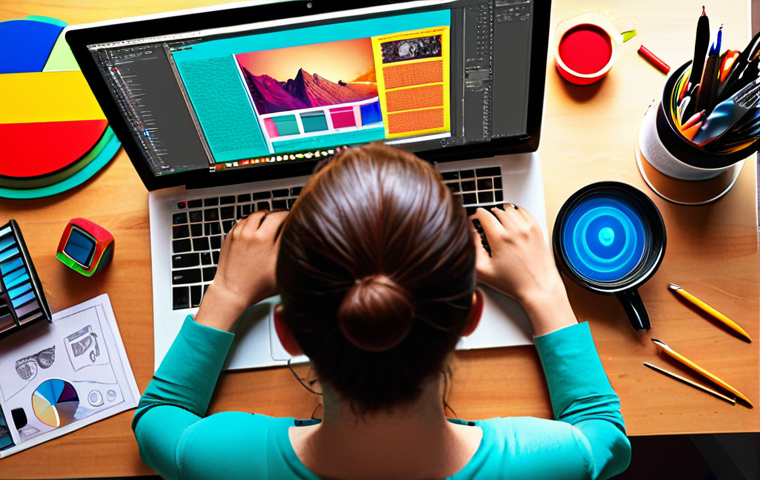 **
* A graphic designer passionately working at a vibrant desk, surrounded by digital tools (Photoshop, Illustrator). Bright, creative workspace.
**