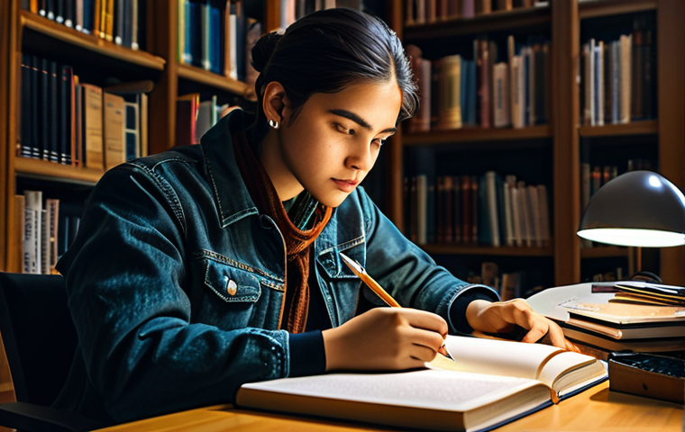 **

"A student, fully clothed and in appropriate attire, studying graphic design books at a library desk, surrounded by art supplies.  Warm lighting, focused atmosphere, safe for work, professional study environment, perfect anatomy, natural proportions, modest clothing.  High quality rendering."

**