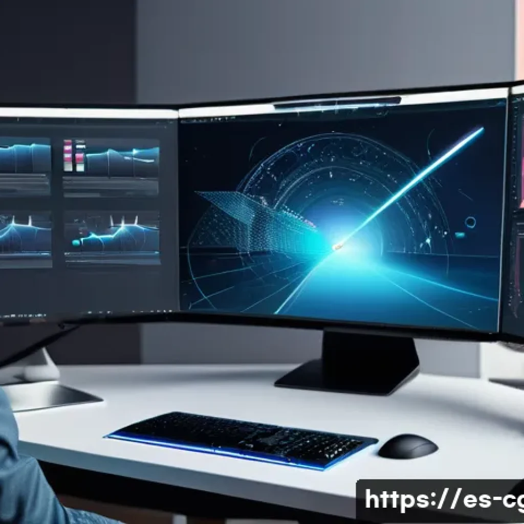 컴퓨터그래픽스운용기능사 자격증의 기술 트렌드 변화 - A modern digital artist's workspace showcasing a high-tech computer setup with multiple screens disp...