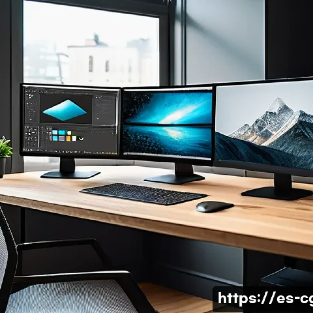 컴퓨터그래픽스운용기능사 자격증과 관련된 스킬 트레이닝 - A professional digital artist’s workspace showcasing advanced graphic design software like Adobe Pho...