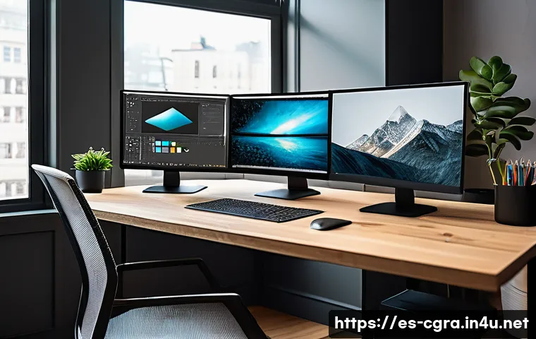 컴퓨터그래픽스운용기능사 자격증과 관련된 스킬 트레이닝 - A professional digital artist&rsquo;s workspace showcasing advanced graphic design software like Adobe Pho...