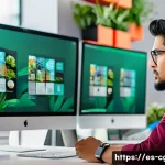 Home 22 컴퓨터그래픽스운용기능사 자격증 취득 후 직업 방향성 - A vibrant digital advertising agency workspace in a modern office in Mexico City, featuring a young ...