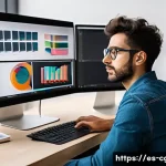 Home 20 컴퓨터그래픽스운용기능사와 그래픽 아트의 차이 - A professional digital designer workspace in a modern Madrid office, featuring a young Spanish man w...