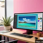 Home 18 컴퓨터그래픽스운용기능사 실기 과목별 준비법 - A professional digital artist’s workspace focused on mastering graphic design software, showing a mo...